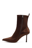 Woman Brown Zip Closure Thin-heeled Stretch Boots | Derimod