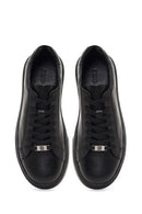 Men's Black Lace-Up Thick-Soled Leather Sneaker | Derimod