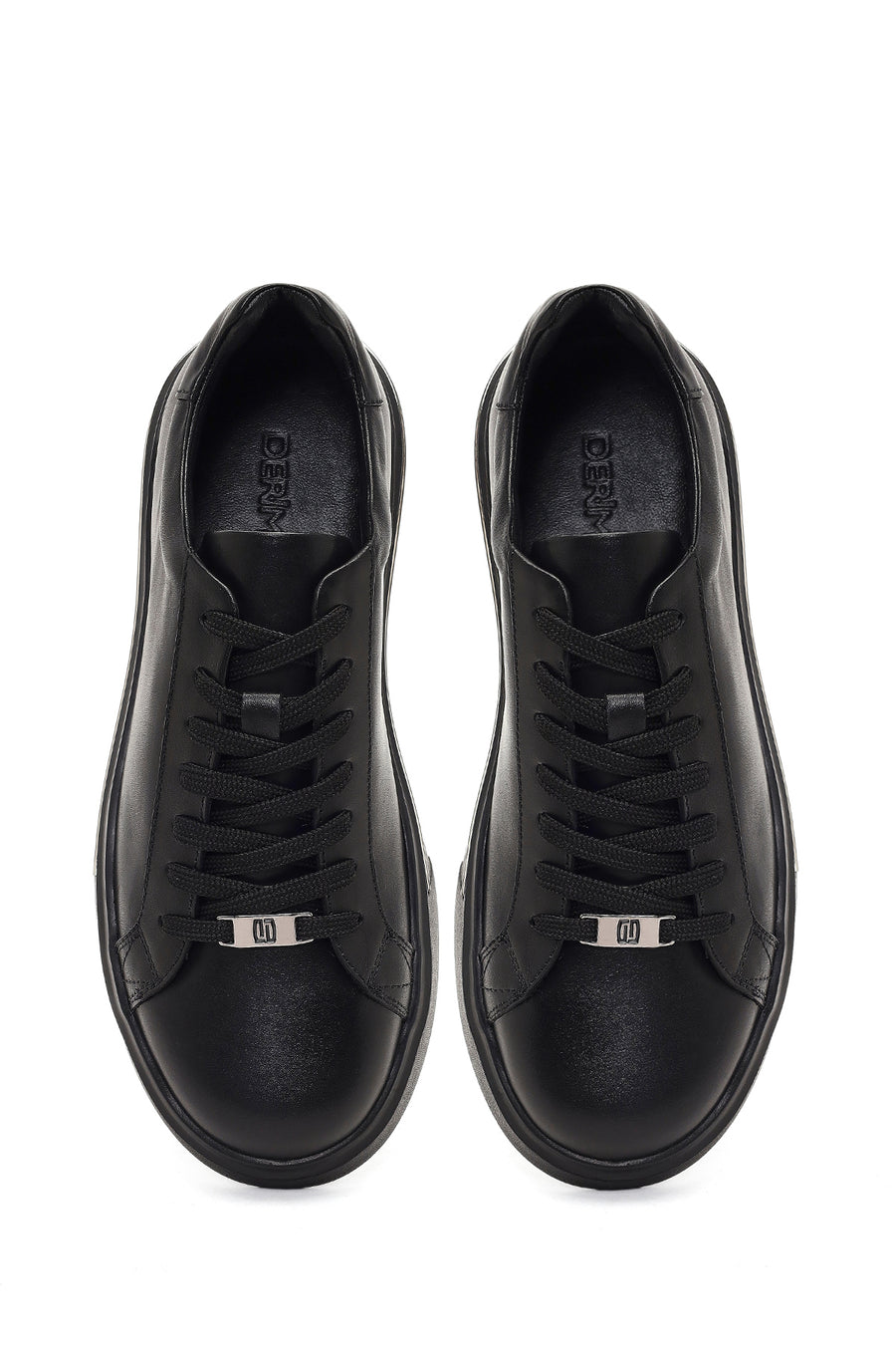 Men's Black Lace-Up Thick-Soled Leather Sneaker
