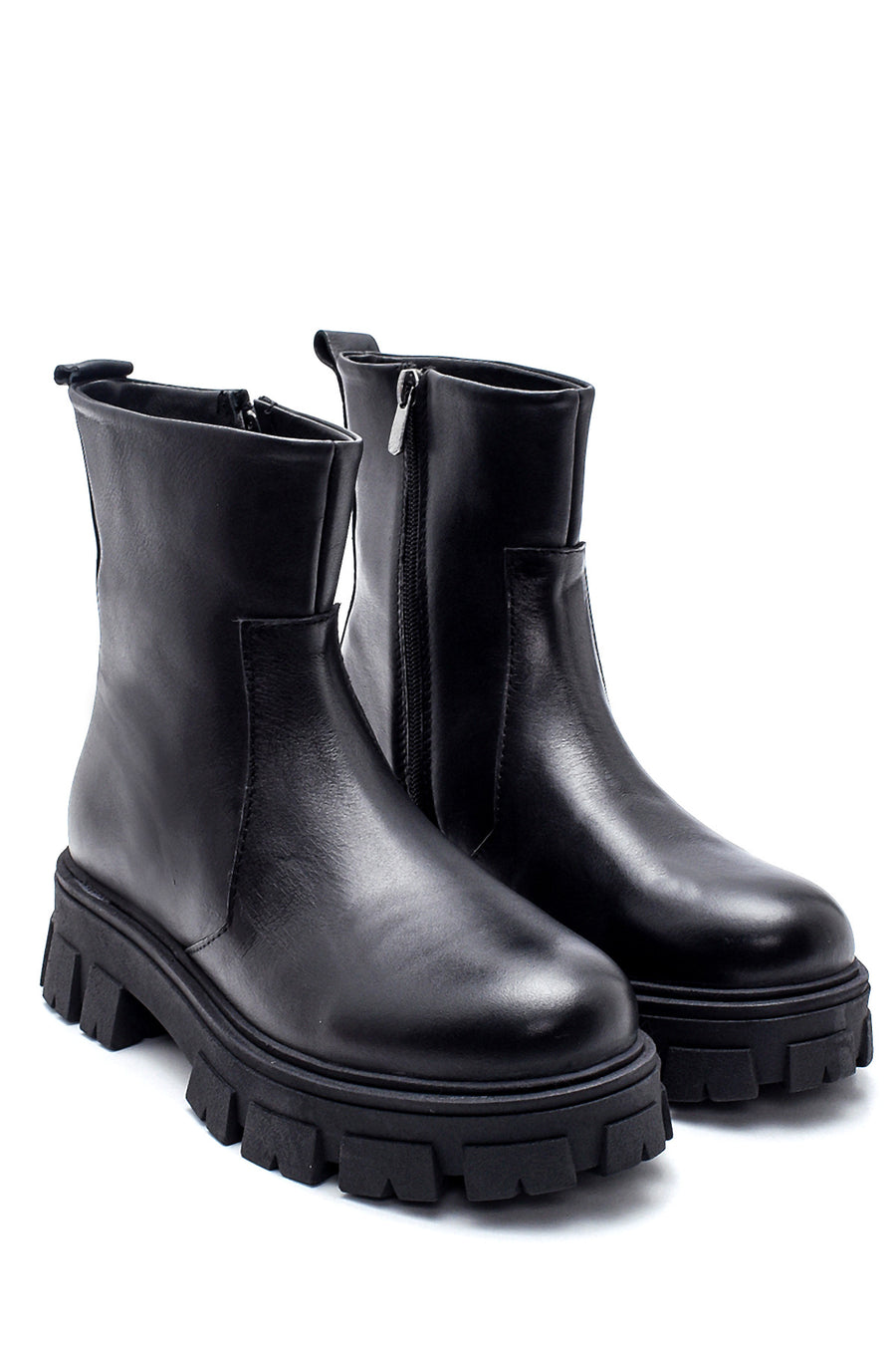Women's Leather Zippered High Heel Boots