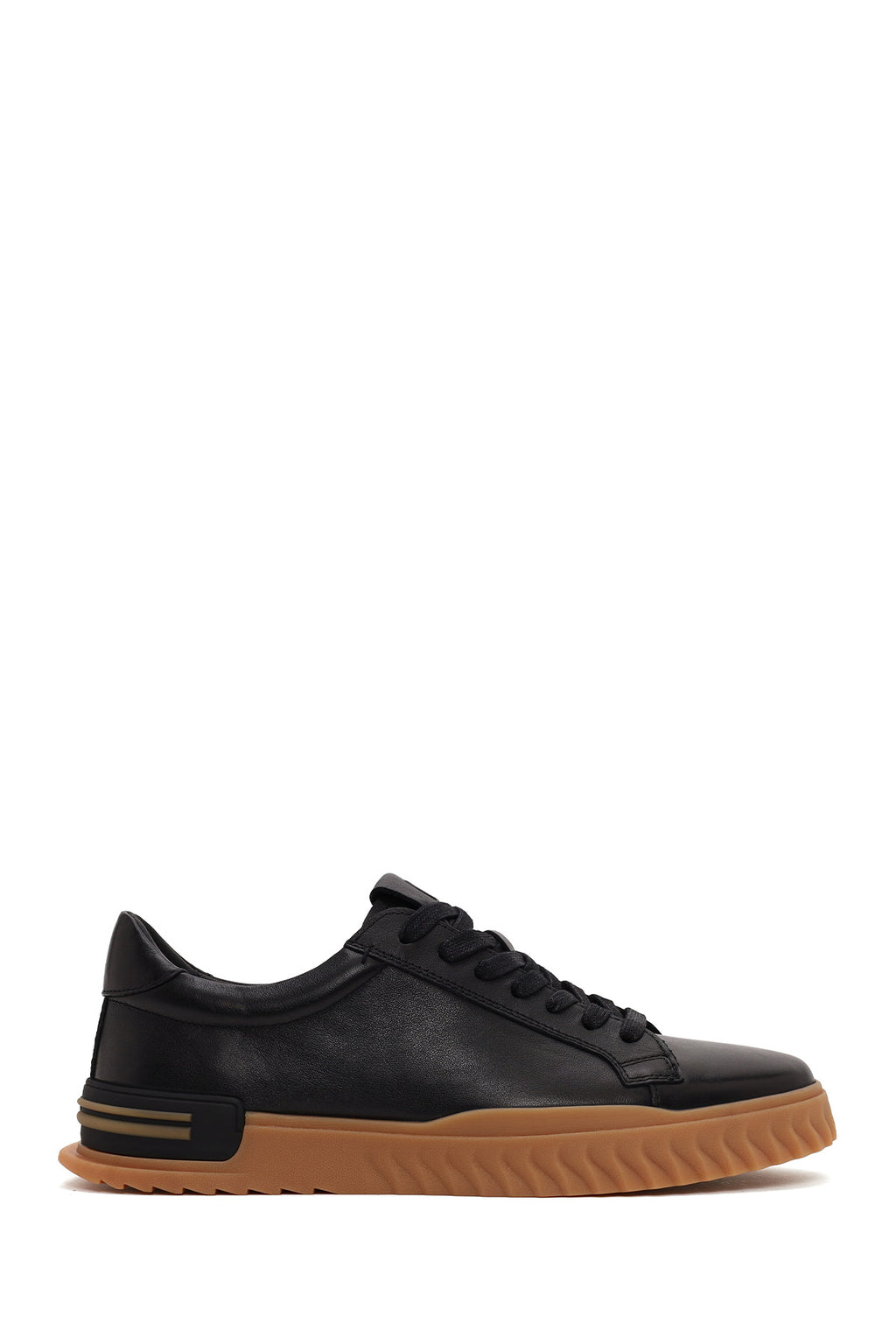 Erkek Siyah Bağcıklı Deri Casual Sneaker