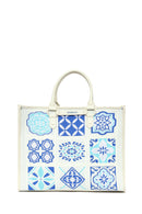 Woman Blue Long Strap Patterned Fabric Shoulder Bag | Derimod