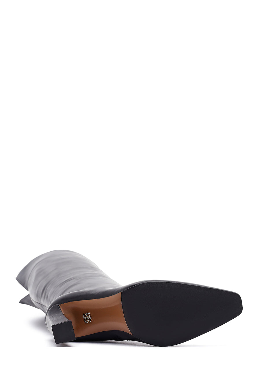 Women's Black Zippered High Thick Heel Leather Boot