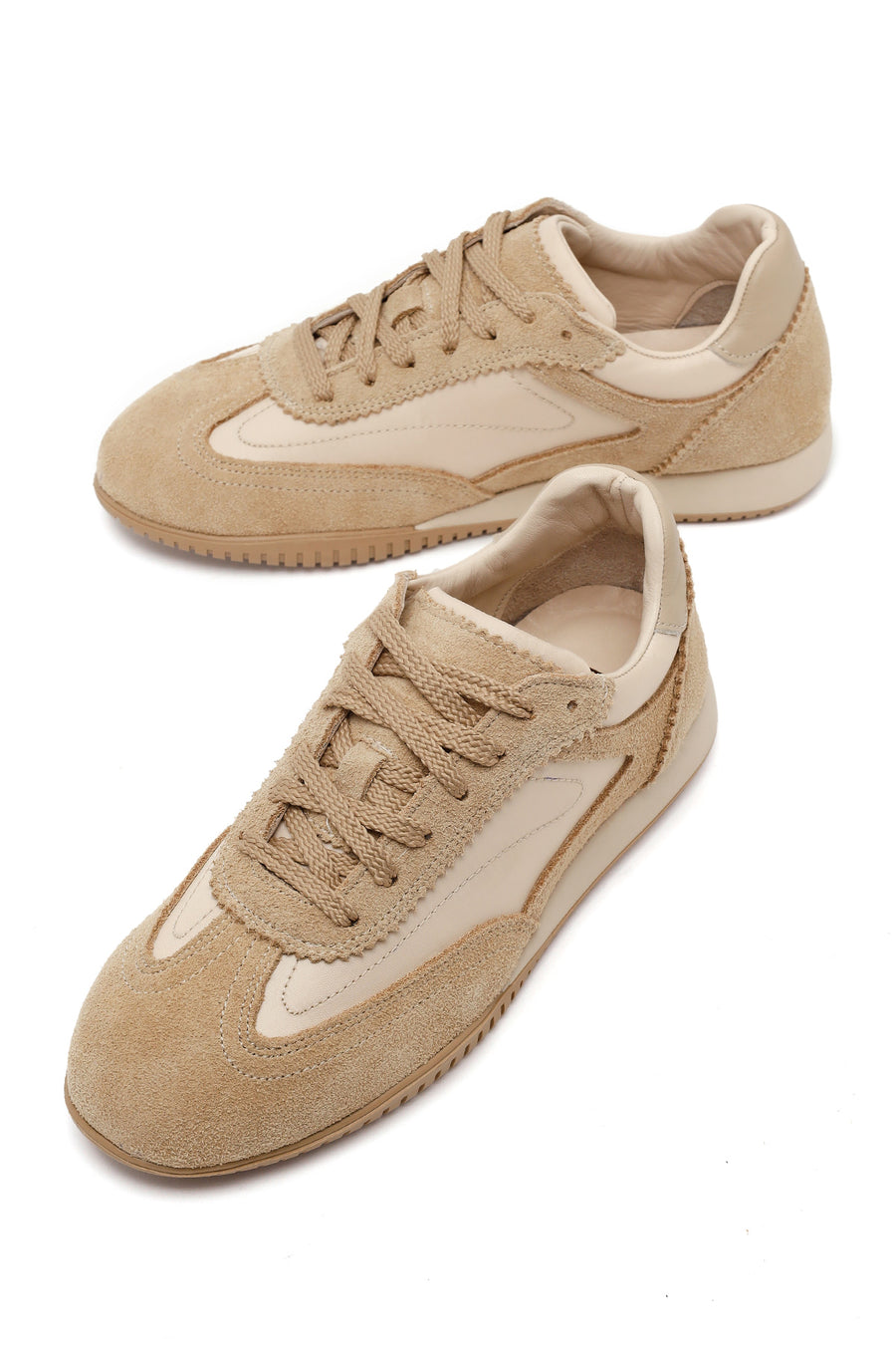 Woman Beige Lace-up Suede Leather Sneaker