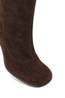 Women's Brown Thin Heeled Suede Leather Boot | Derimod