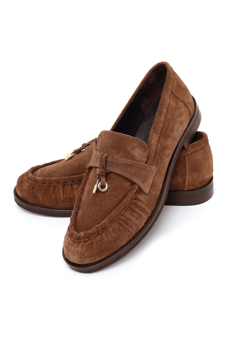 Woman Walnut Buckled Suede Masculine Loafer