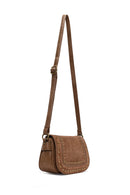Woman Tan Long-Strap Studded Suede Crossbody Bag | Derimod