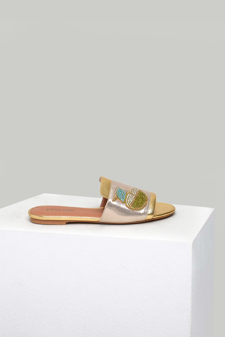 Bead Embroidered Gold Women's Slippers