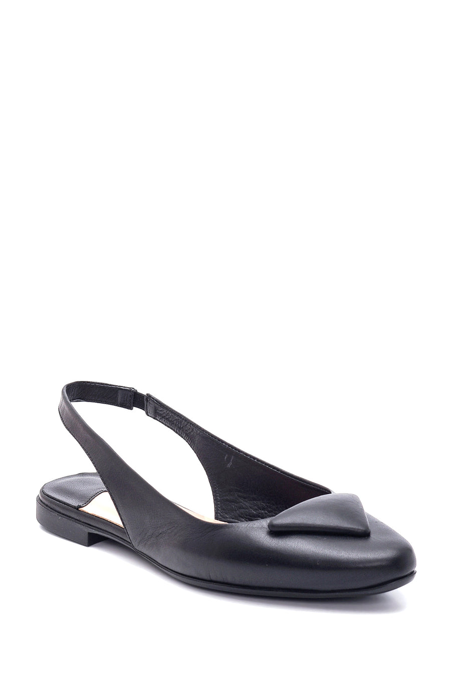 Women's Black Leather Open-Back Ballerinas