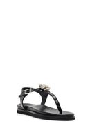 Women's Black Buckle Thong Leather Sandals | Derimod