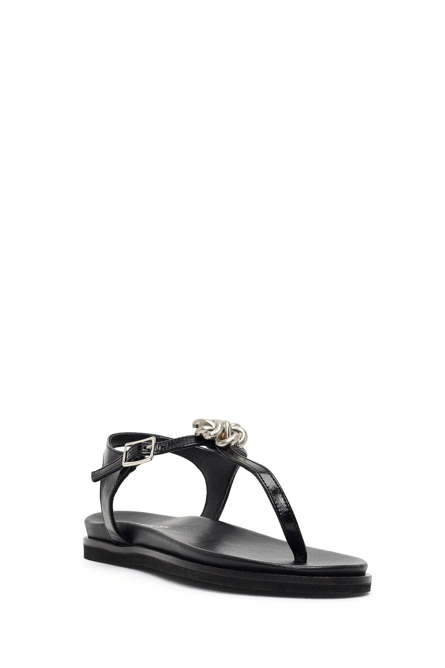 Women's Black Buckle Thong Leather Sandals