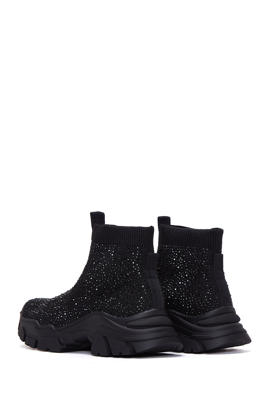 Kadın Siyah Taşlı Kalın Tabanlı Bilekli Sneaker