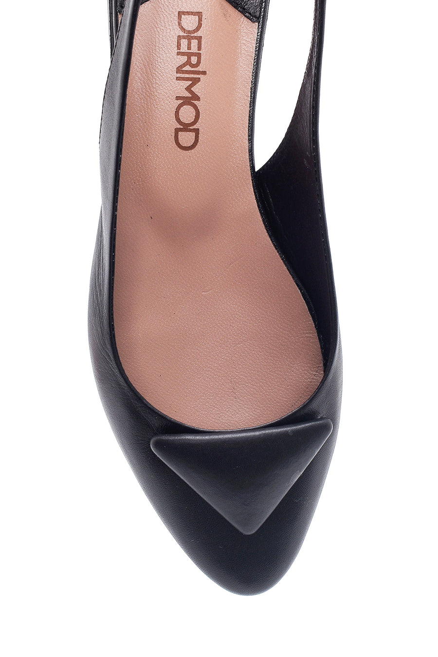 Women's Black Leather Open-Back Ballerinas