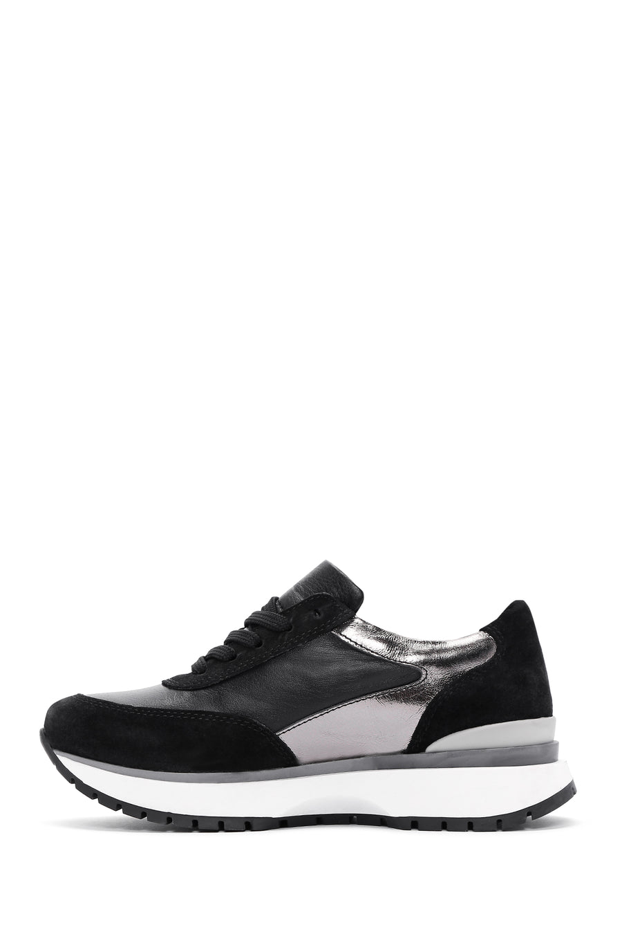 Women's Black Lace-Up Leather Sneaker