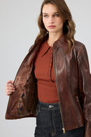 Lydia Women's Brown Short Leather Jacket | Derimod