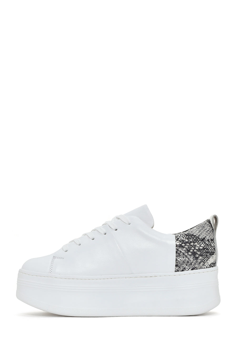 Women's White Thick Sole Lace Up Leather Sneaker