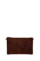 Woman Brown Chain Strap Printed Suede Clutch Bag | Derimod