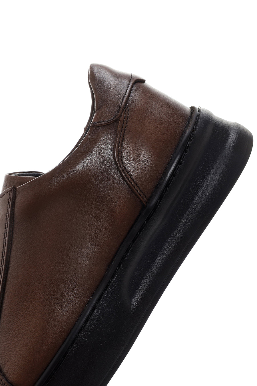 Erkek Kahverengi Bağcıklı Deri Sneaker