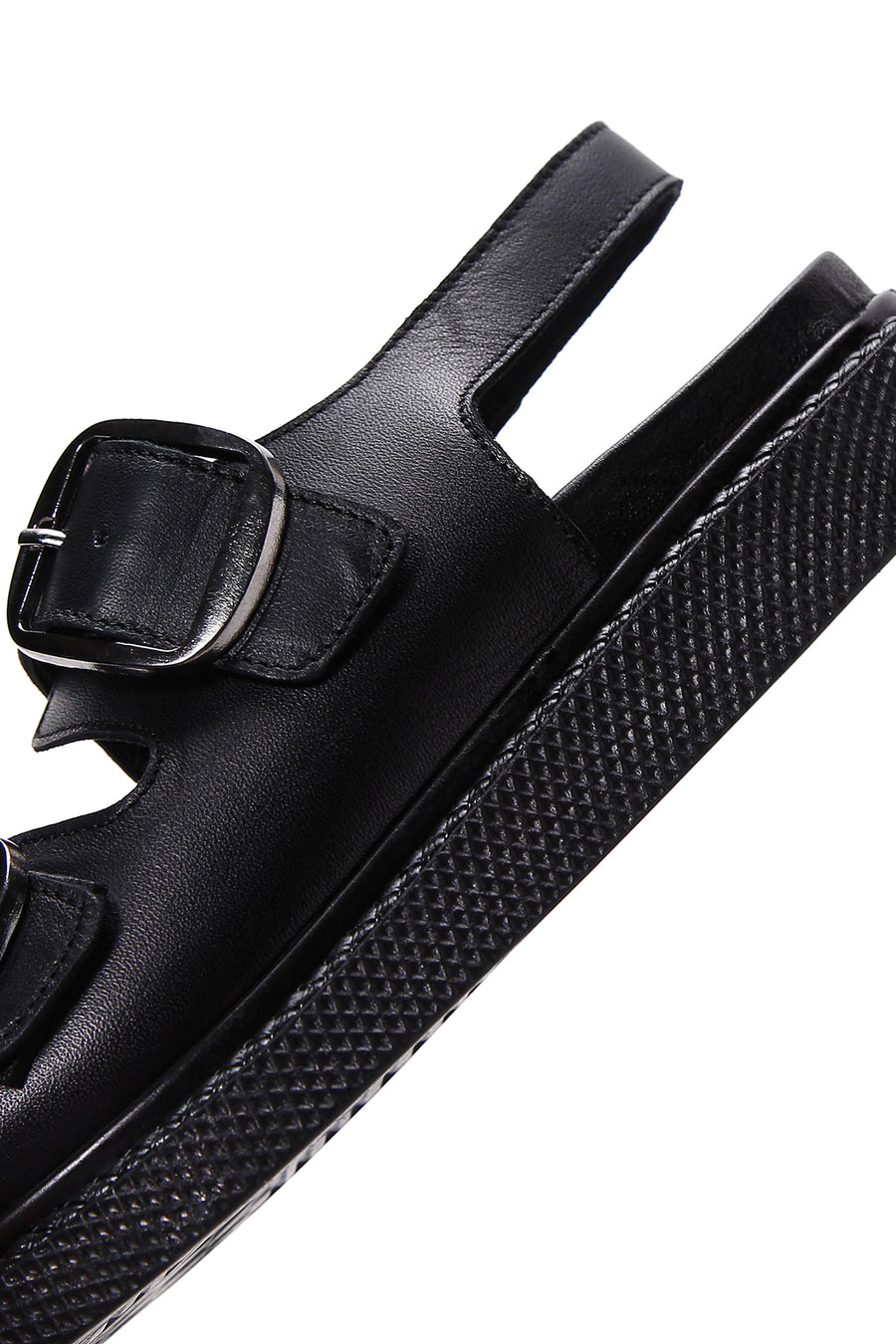 Women's Black Double Buckle Leather Comfort Sandals