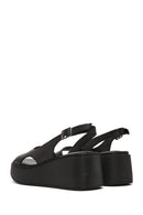 Women's Black Thick Soled Leather Comfort Sandals | Derimod