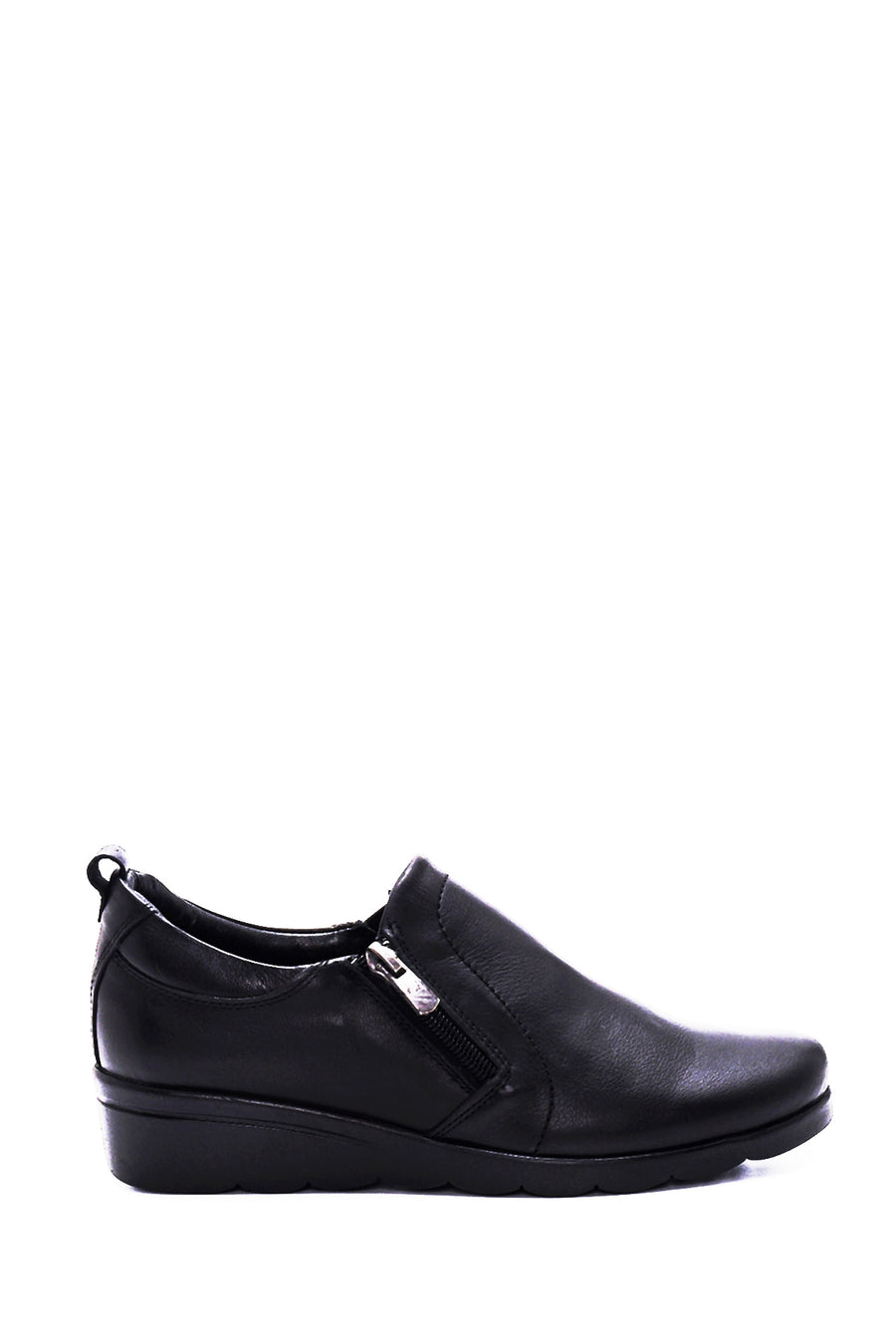 Women's Black Leather Wedge Heeled Comfort Shoes 22SFD423418 | Derimod