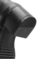 Woman Black Zip Closure Short Thick-Heeled Leather Boots | Derimod