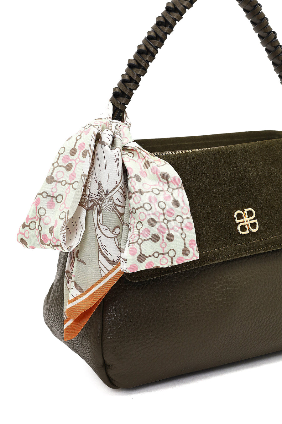 Woman Khaki Long-Strap Suede Shoulder Bag