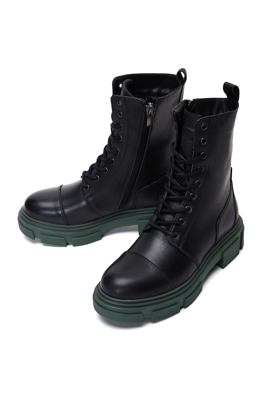 Women's Black Leather Zippered Boots
