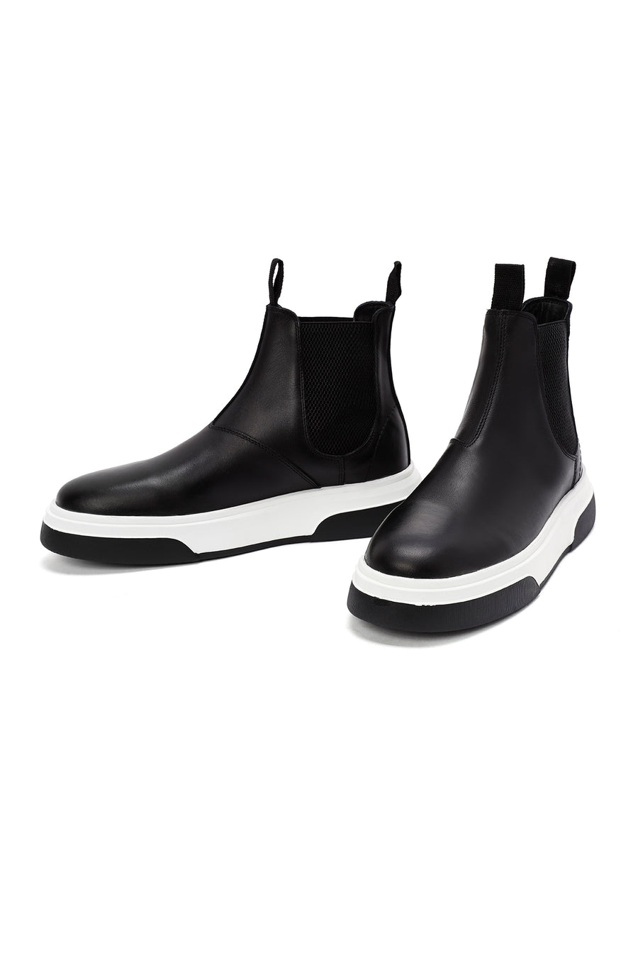 Men's Black Thick Sole Leather Casual Chelsea Boots
