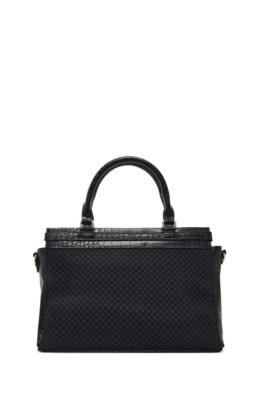 Women's Black Long Strapped Patterned Shoulder Bag