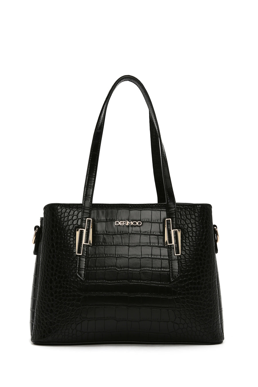Women's Black Long Strap Crocodile Handbag
