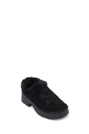 Woman Black Thick-soled Embellished Suede Leather Teddy Slipper | Derimod