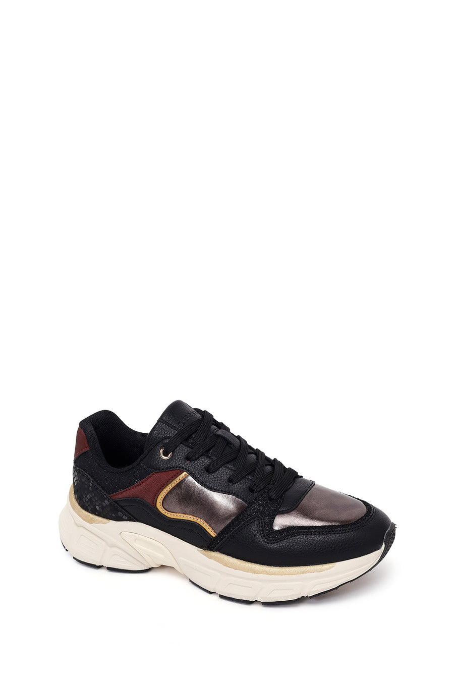 Kadın Siyah Bağcıklı Kalın Tabanlı Sneaker