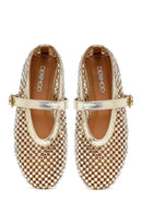 Women's Gold Mesh Stone-Studded Ballet Flats | Derimod