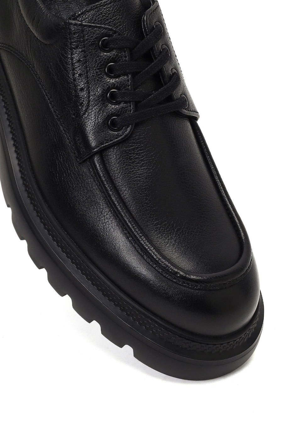 Men's Black Lace-Up Thick-Soled Leather Casual Shoe