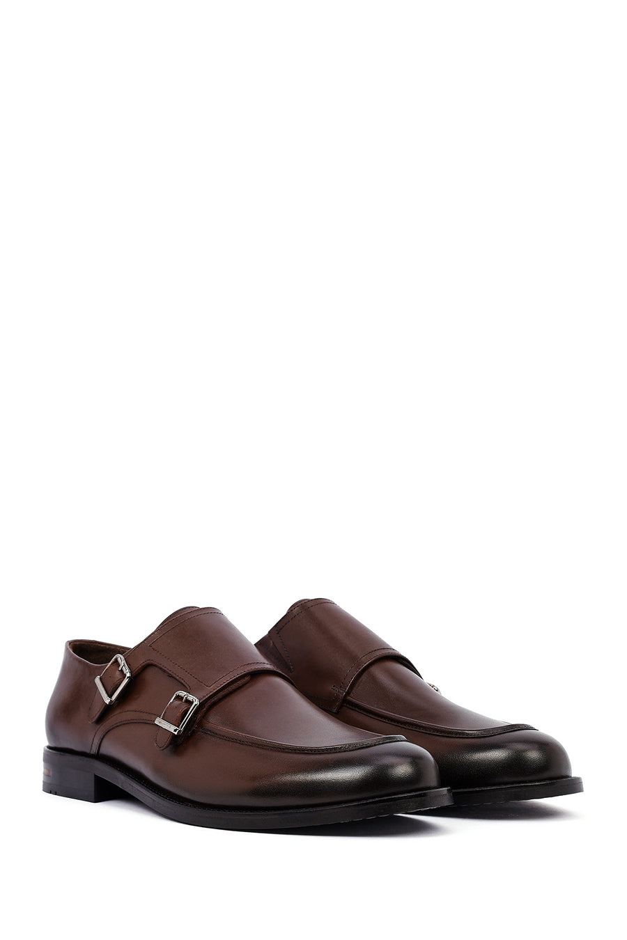 Men's Brown Double Buckle Leather Classic Shoes