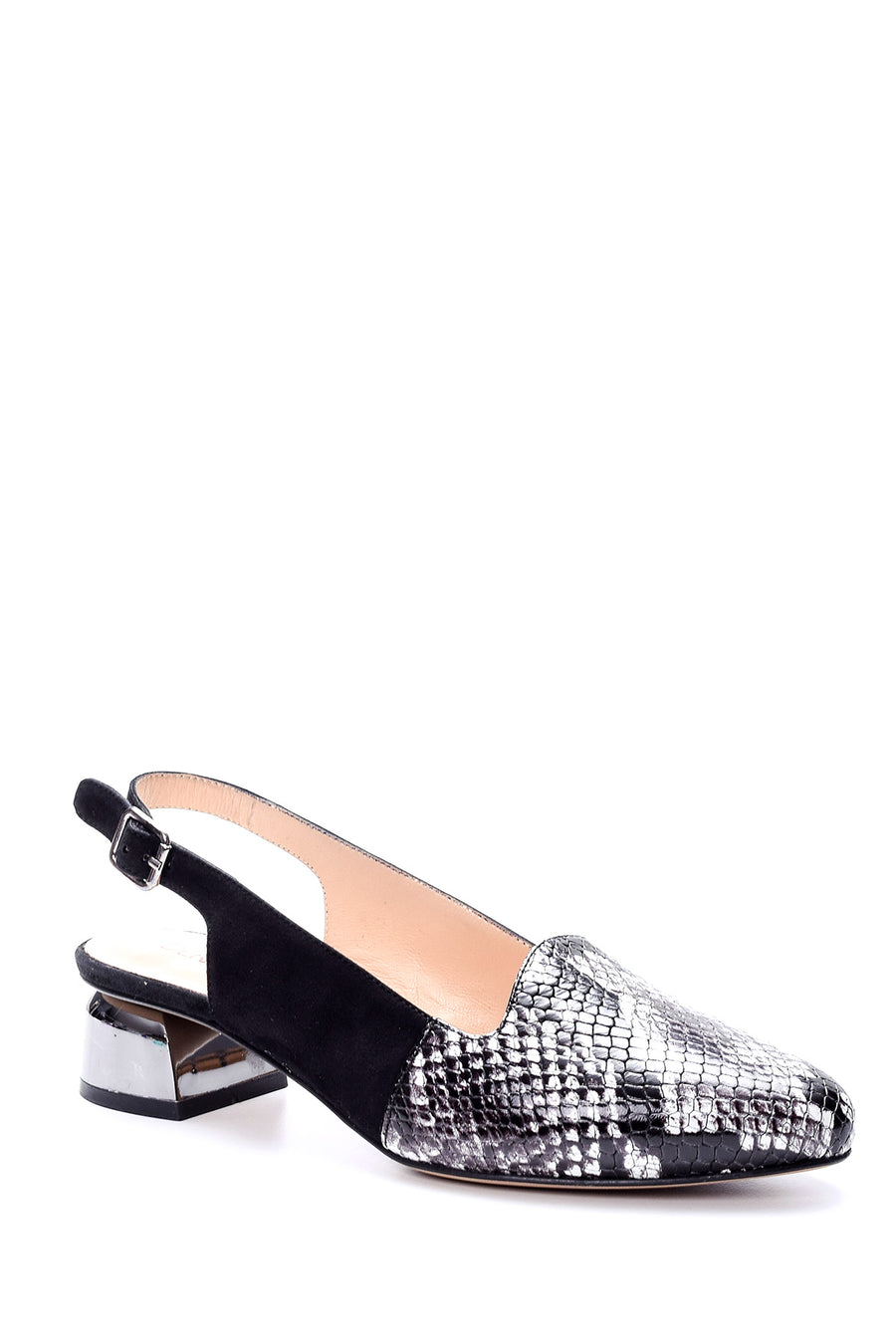 Women's Snakeskin Patterned Metal Heel Detailed Shoes