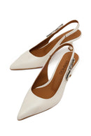 Woman Cream Backless Heeled Leather Shoes | Derimod