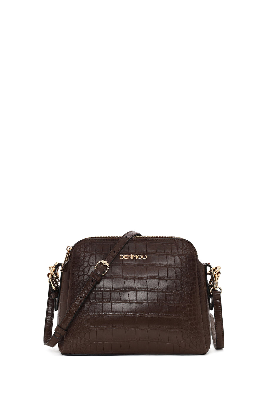 Woman Brown Long-Strap Crocodile Pattern Crossbody Bag WB15000351 | Derimod