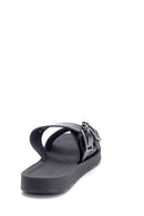 Women's Black Double Buckle Open Back Flat Slippers | Derimod