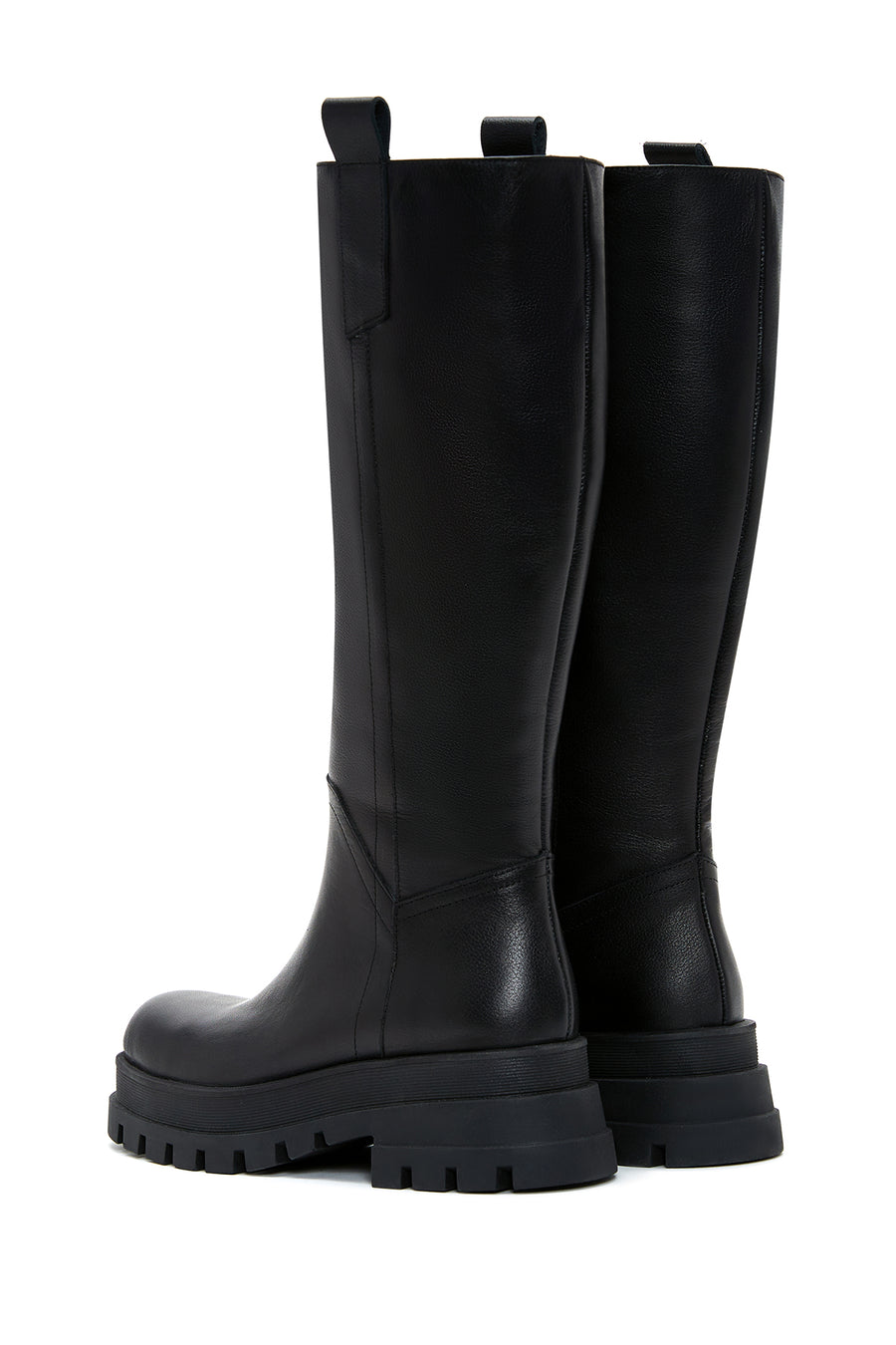 Women's Black Leather Zippered Thick Soled Boots