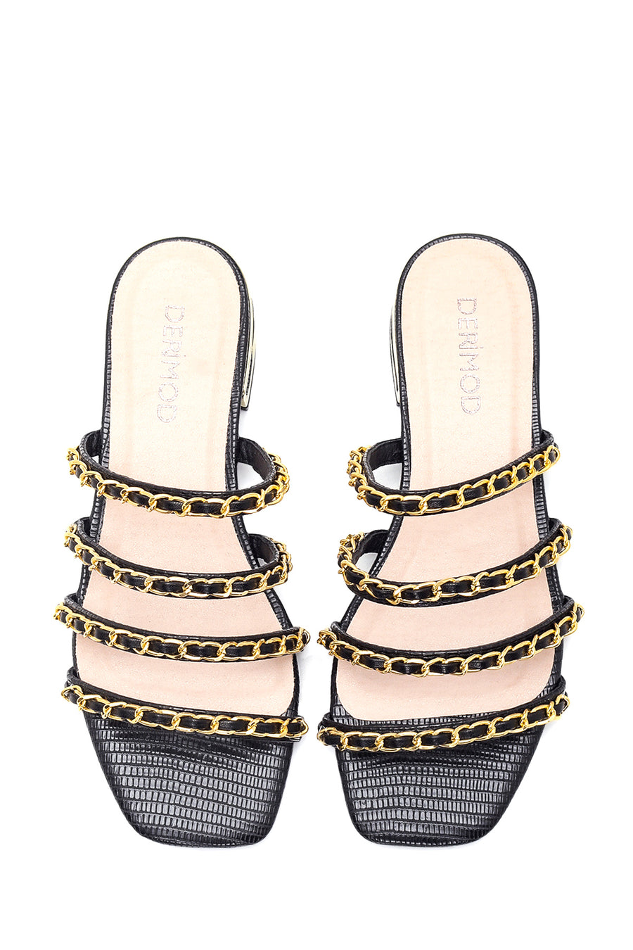 Women's Black Chain Detailed Flat Slippers