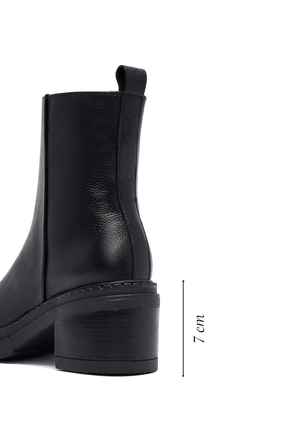 Woman Black Zip Closure Platform Thick-heeled Leather Boots