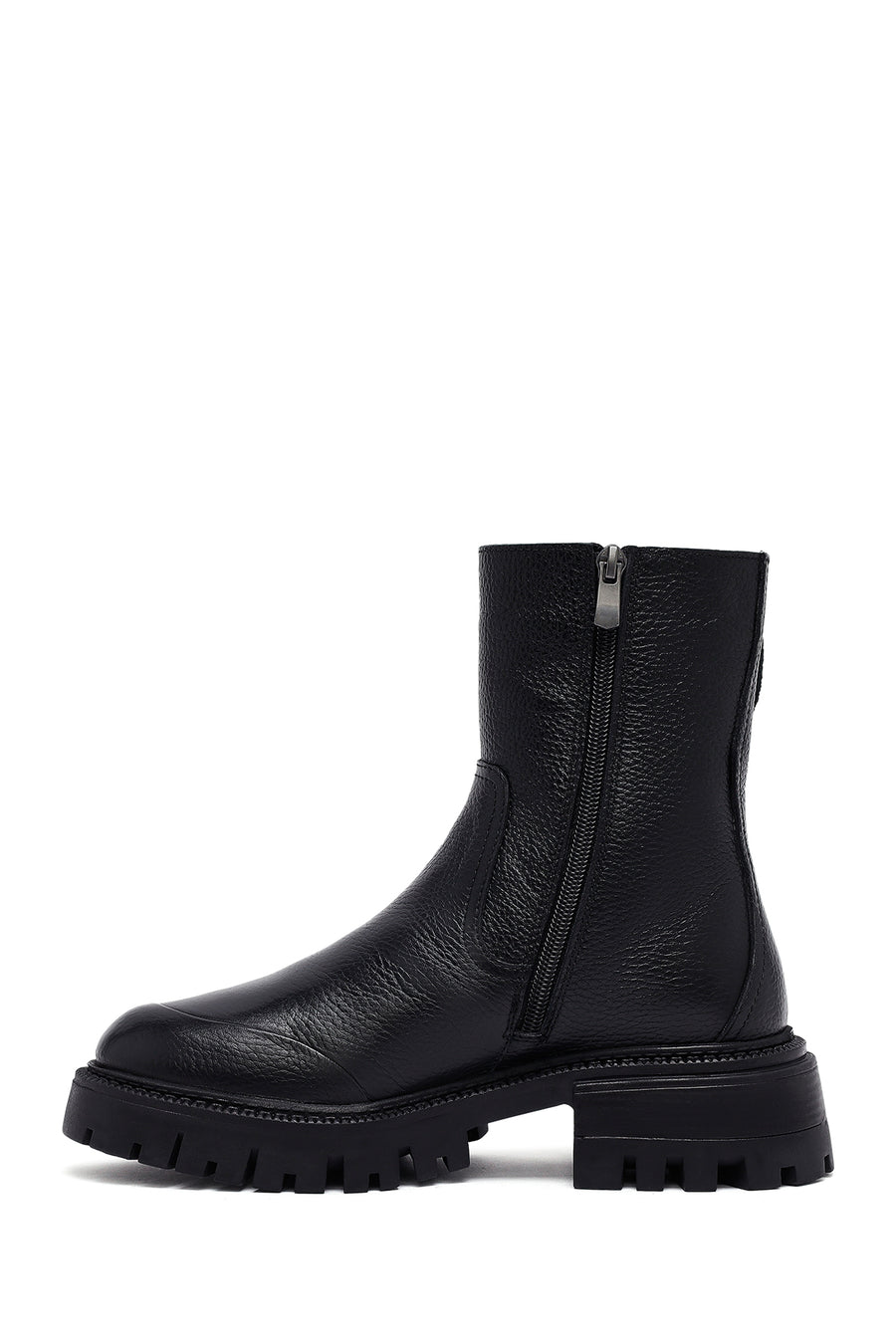 Woman Black Thick-Soled Leather Boots
