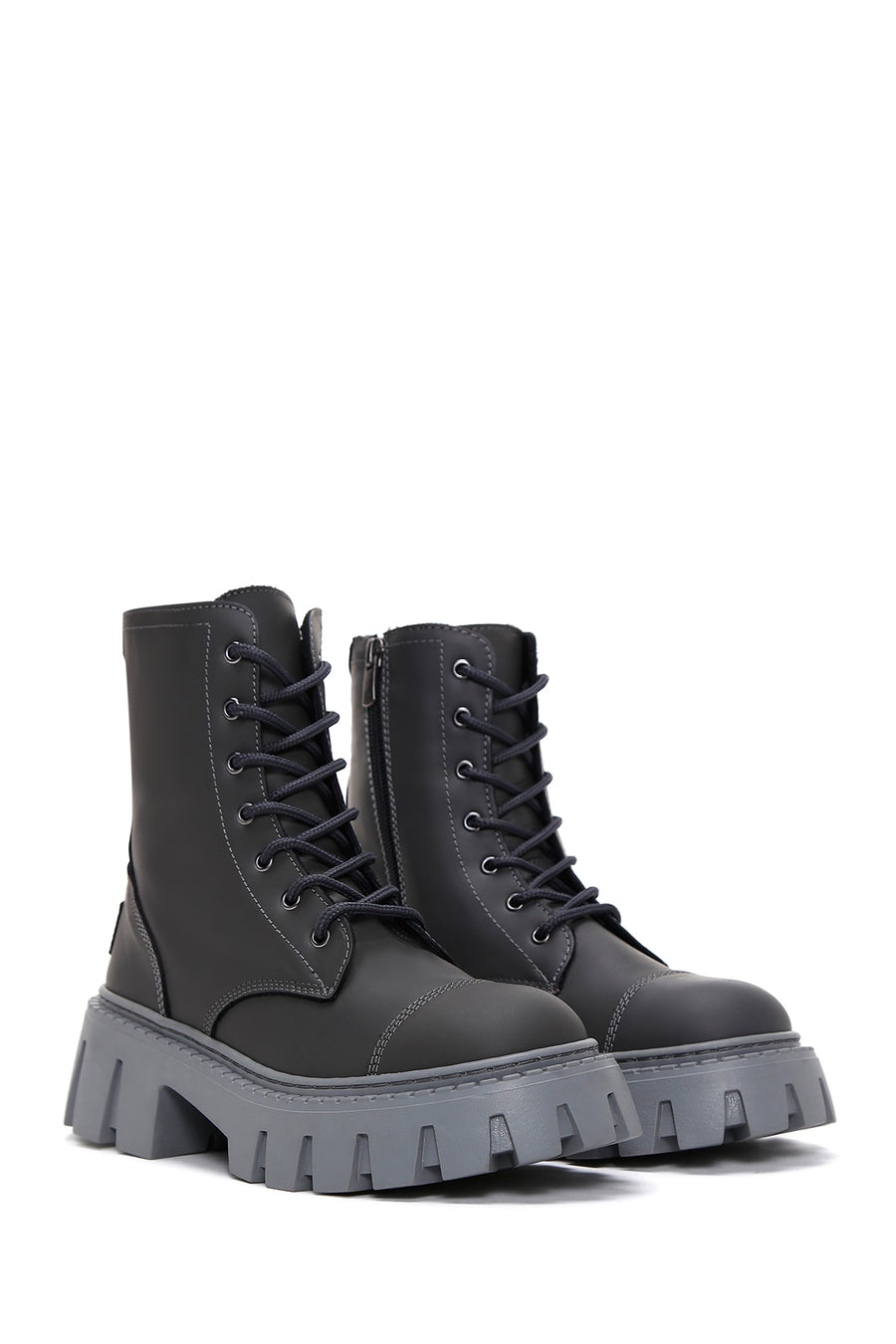 Women's Gray Leather Zippered Boots