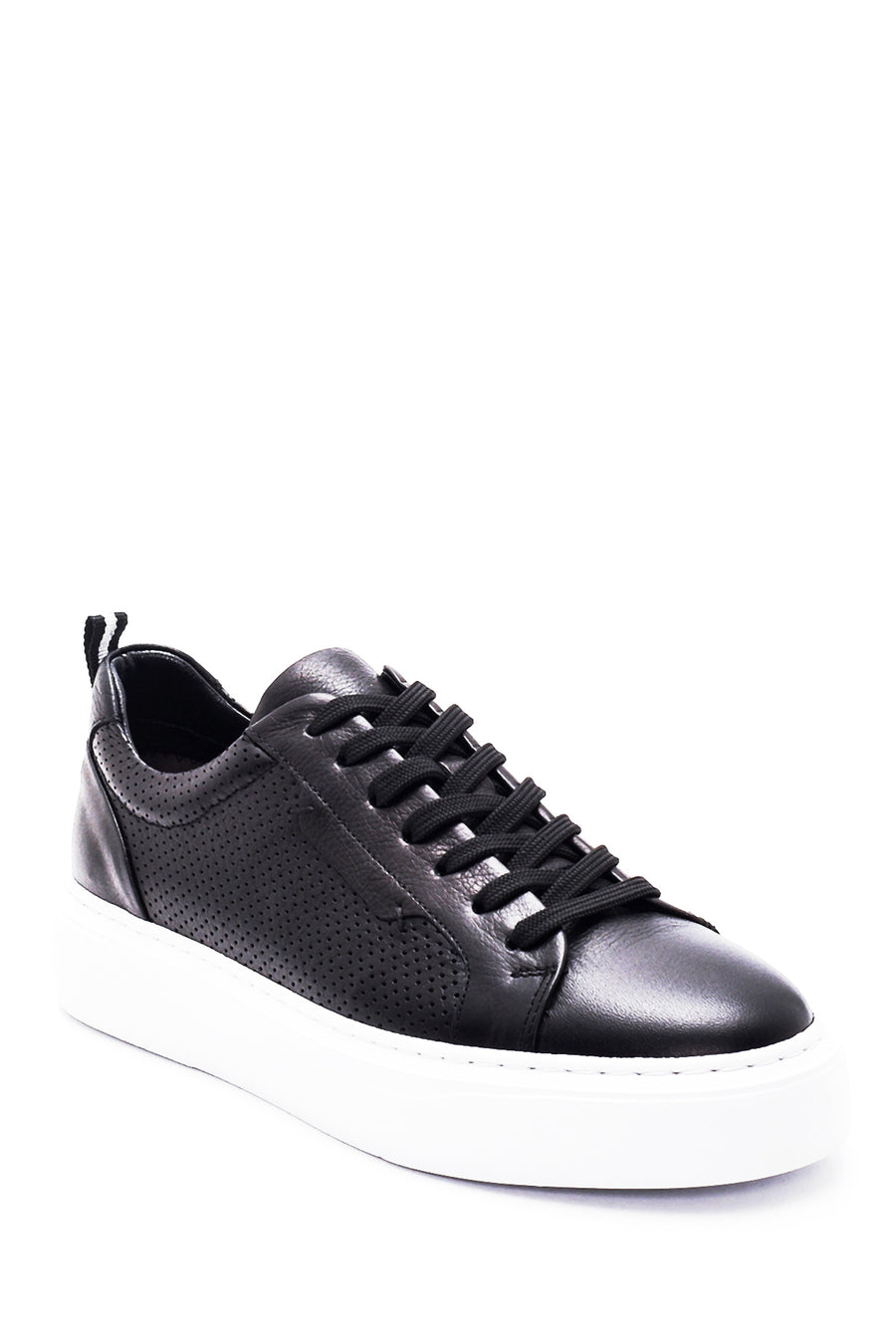 Erkek Siyah Bağcıklı Deri Sneaker