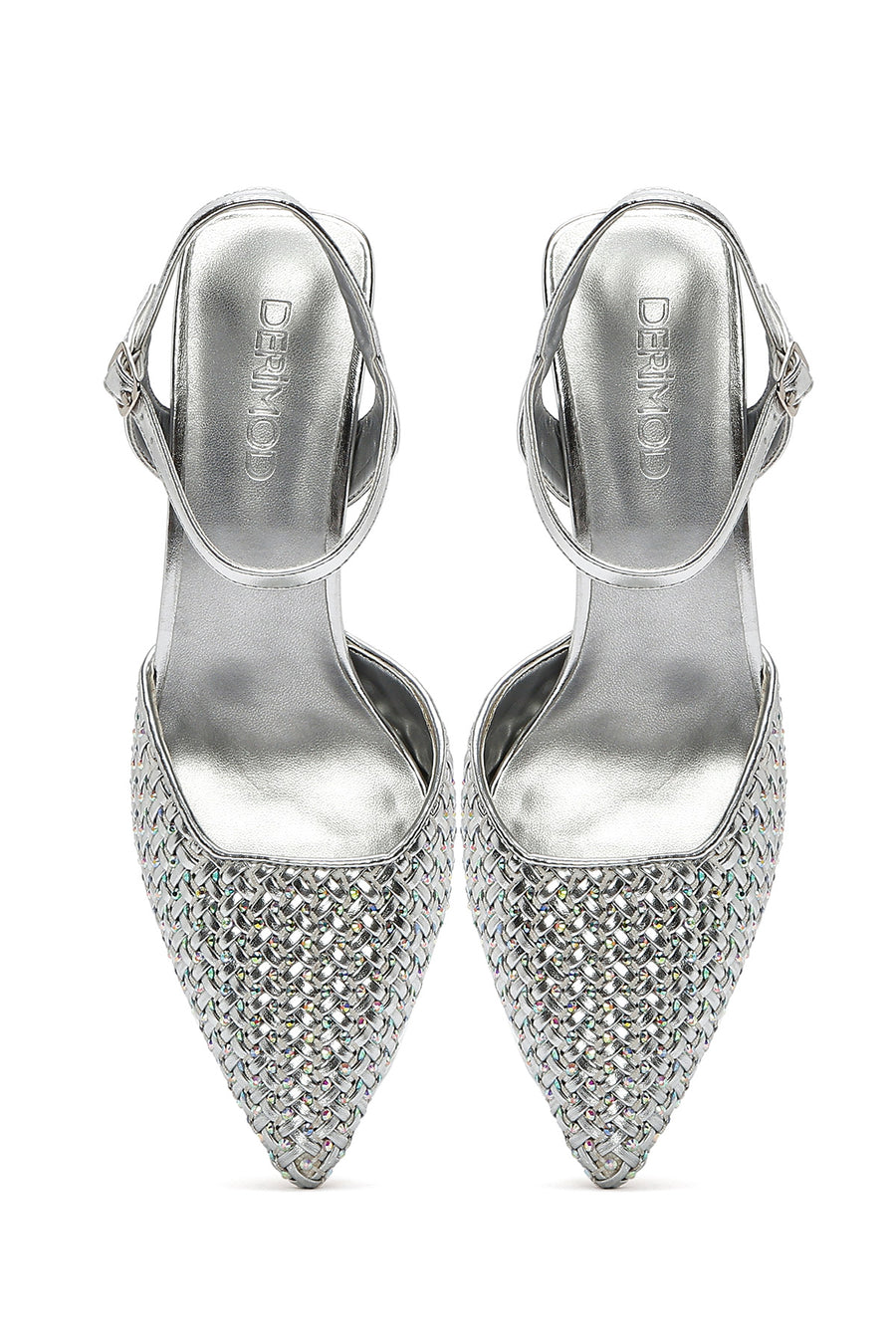 Women's Grey Ankle Buckle Braided Thin Heeled Shoes