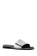 Women's Silver Metallic Leather Slippers | Derimod