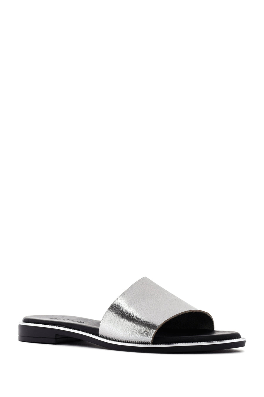 Women's Silver Metallic Leather Slippers