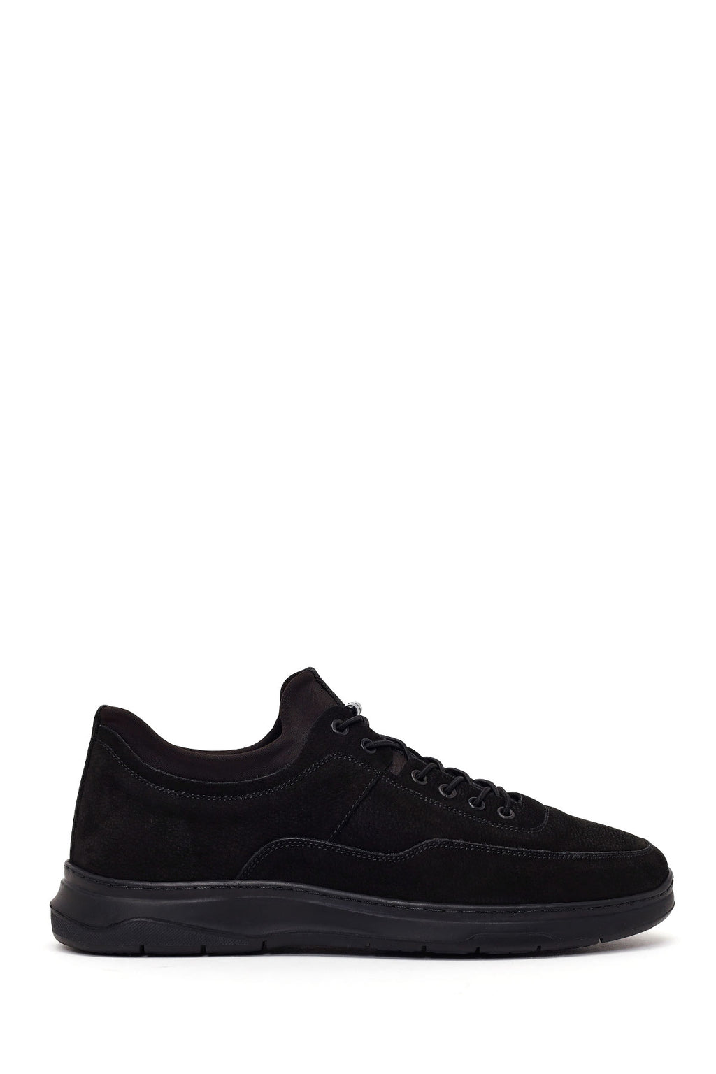 Erkek Siyah Bağcıklı Kalın Tabanlı Nubuk Deri Casual Sneaker